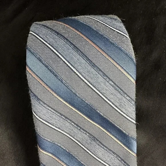 Vintage Van Gogh Blue Striped Necktie 80s 90s Pin Striped - Picture 3 of 16